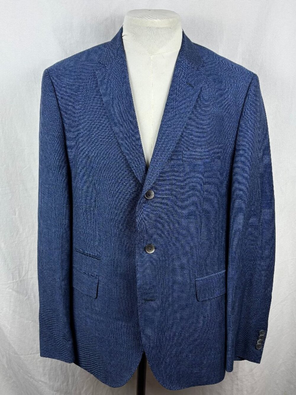 BOSS Hugo Boss Johnston3 Blue Wool Linen Sport Coat Blazer 44R Tesse Biella